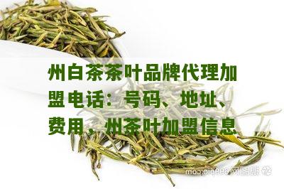 州白茶茶叶品牌代理加盟电话：号码、地址、费用，州茶叶加盟信息