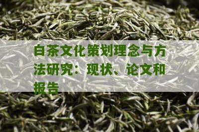 白茶文化策划理念与方法研究：现状、论文和报告