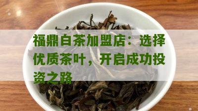 福鼎白茶加盟店：选择优质茶叶，开启成功投资之路